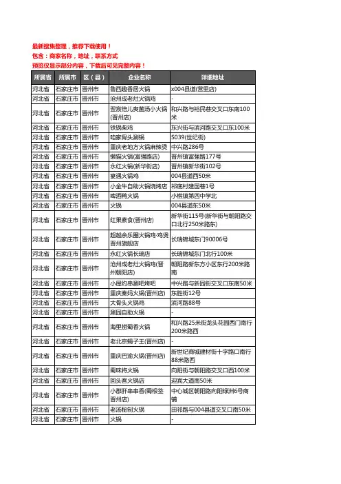 新版河北省石家庄市晋州市火锅店企业公司商家户名录单联系方式地址大全93家