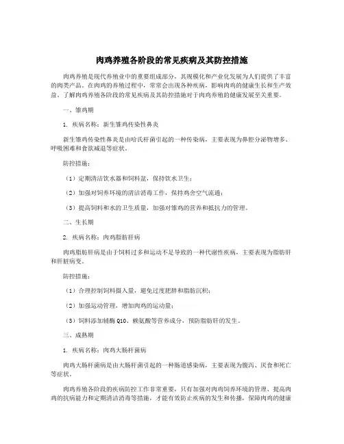 肉鸡养殖各阶段的常见疾病及其防控措施
