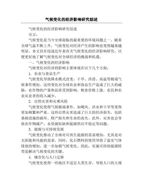气候变化的经济影响研究综述