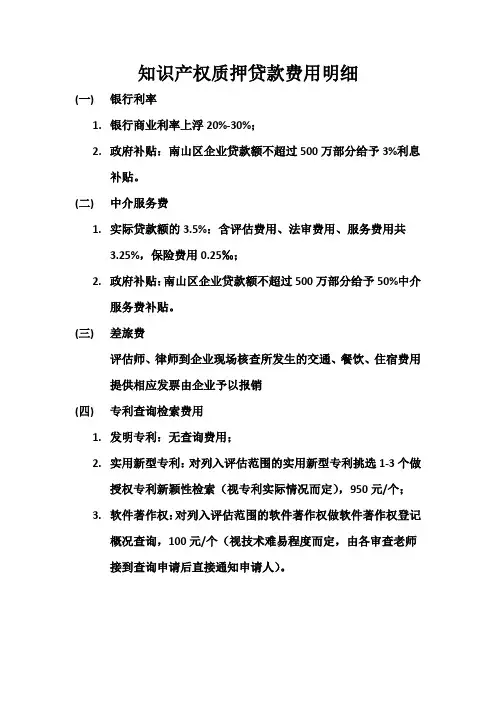 知识产权质押贷款收费明细