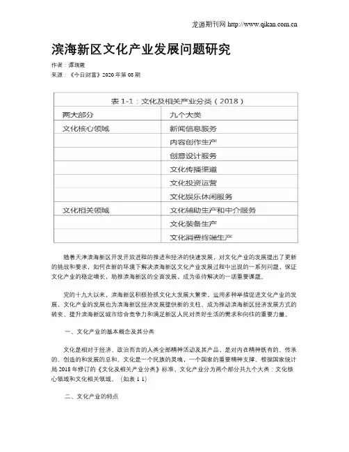 滨海新区文化产业发展问题研究