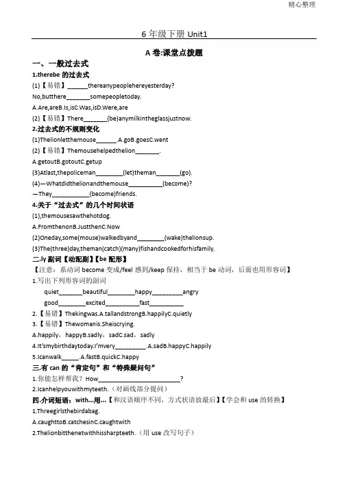 (完整版)译林英语6BUnit1考点精练
