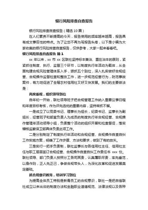 银行风险排查自查报告