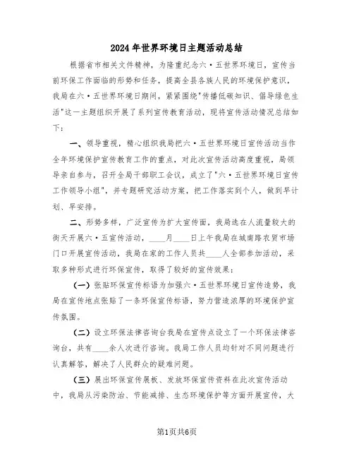 2024年世界环境日主题活动总结（3篇）