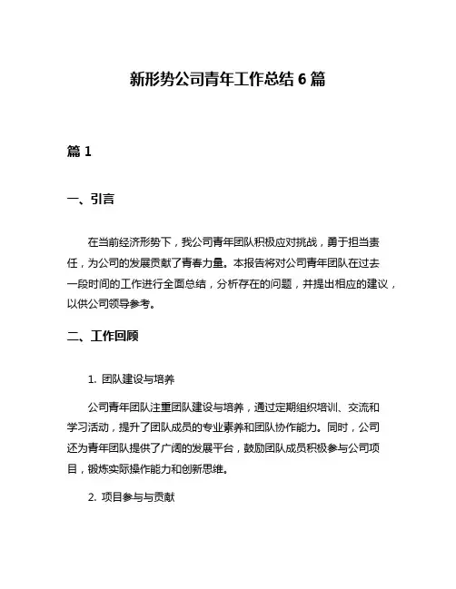 新形势公司青年工作总结6篇
