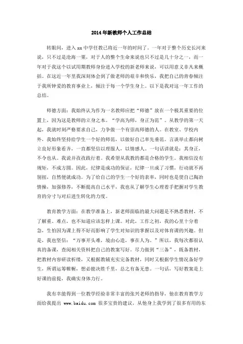 2014年新教师个人工作总结