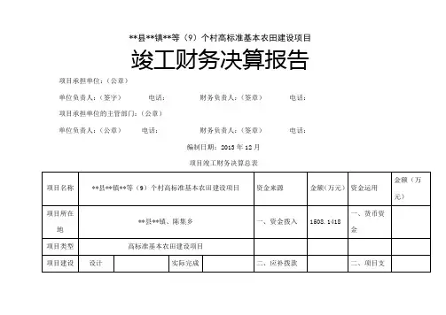 高标准基本农田项目竣工财务决算报告