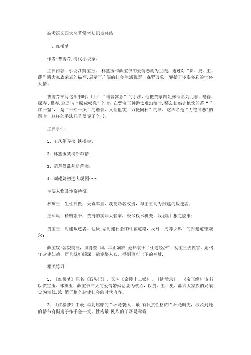 高考语文四大名著常考知识点总结
