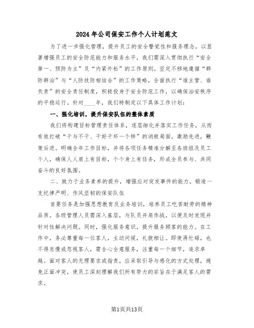 2024年公司保安工作个人计划范文（6篇）