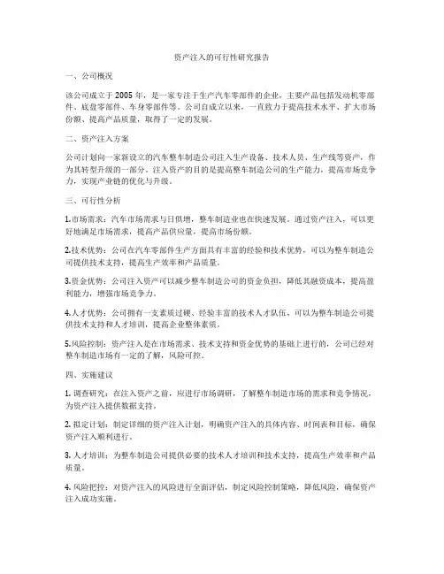 资产注入的可行性研究报告