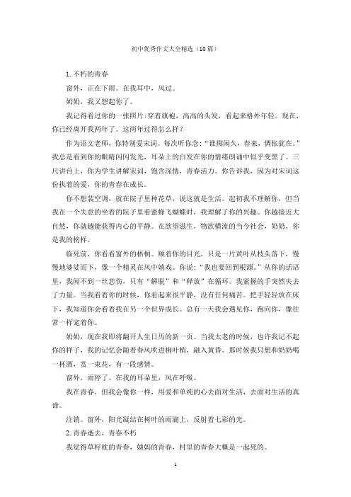 初中优秀作文大全精选(10篇)