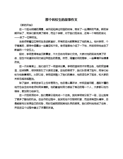 那个转校生的故事作文