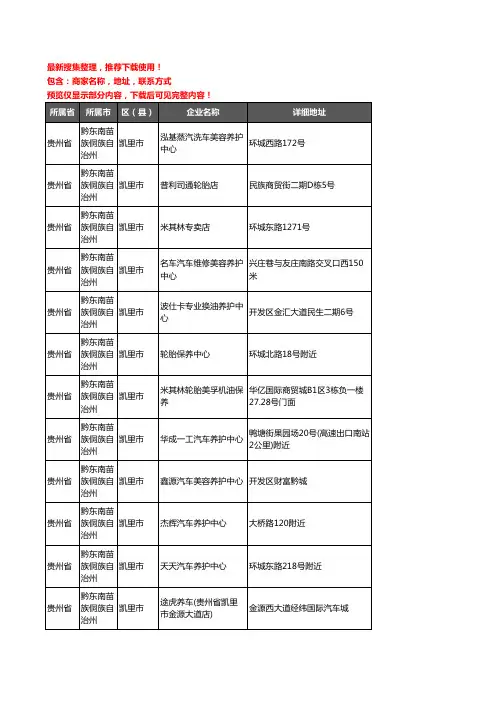 新版贵州省黔东南苗族侗族自治州凯里市汽车保养企业公司商家户名录单联系方式地址大全55家