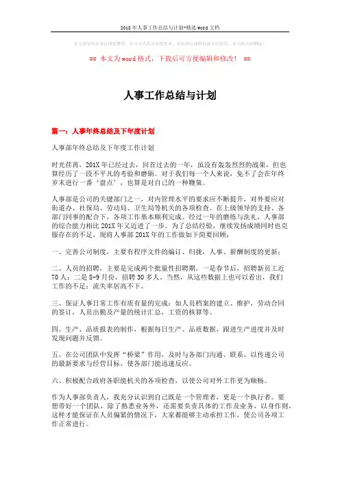2018年人事工作总结与计划-精选word文档 (8页)