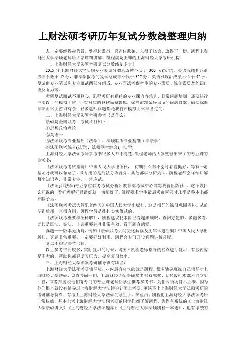 上财法硕考研历年复试分数线整理归纳