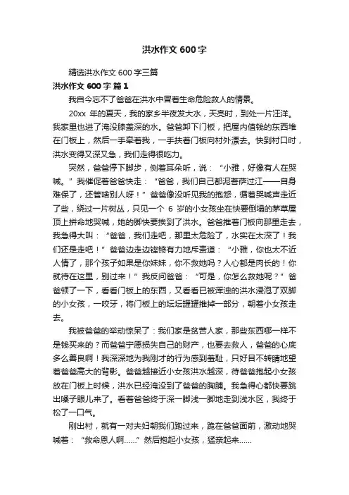 精选洪水作文600字三篇