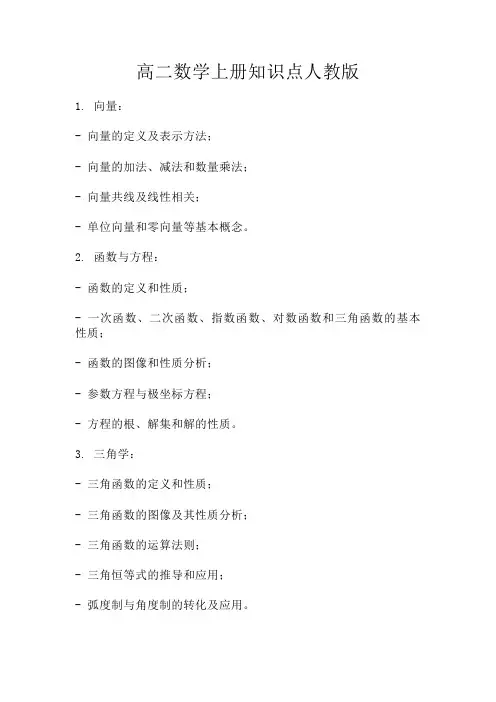 高二数学上册知识点人教版