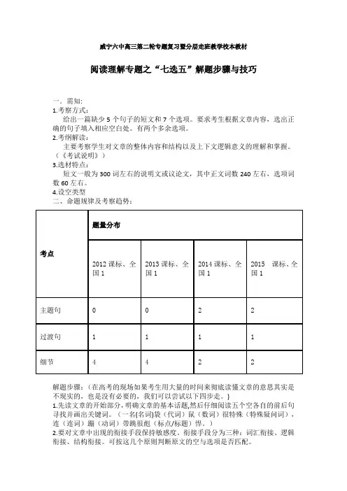阅读理解专题之“七选五”解题步骤与技巧