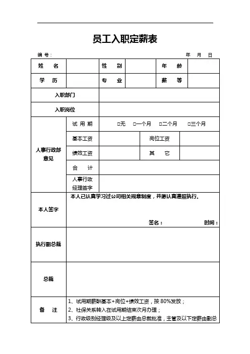 员工入职定薪表