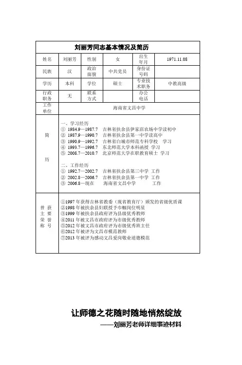 刘丽芳同志基本情况及简历