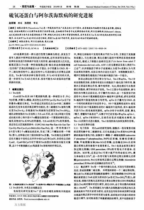 硫氧还蛋白与阿尔茨海默病的研究进展