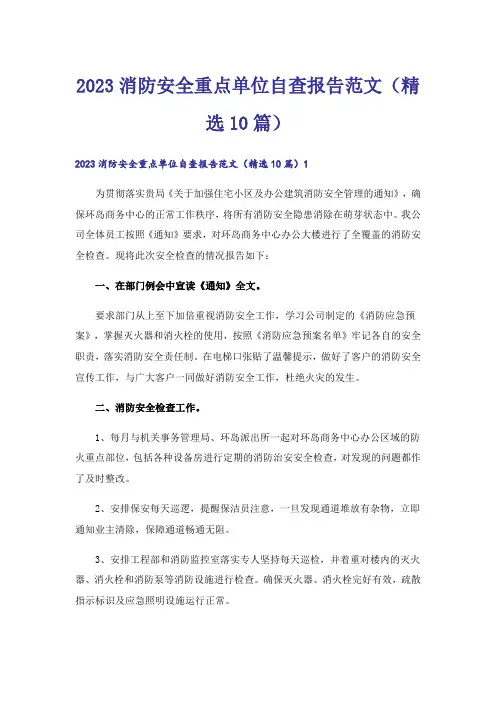 2023消防安全重点单位自查报告范文(精选10篇)