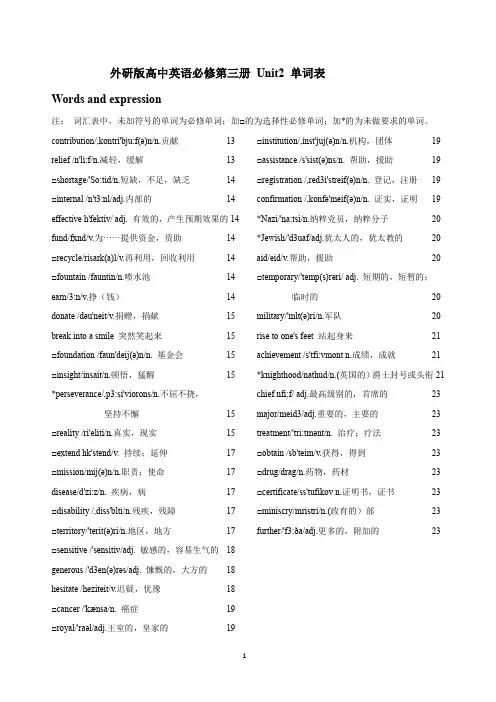 最新外研版高中英语必修三Unit2Making a difference单词表