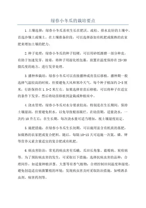 绿春小冬瓜的栽培要点