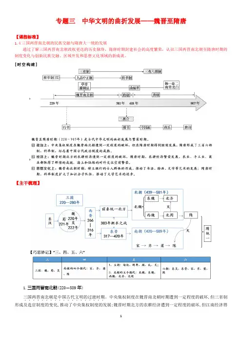 专题三  魏晋到隋唐学案 (教师版)