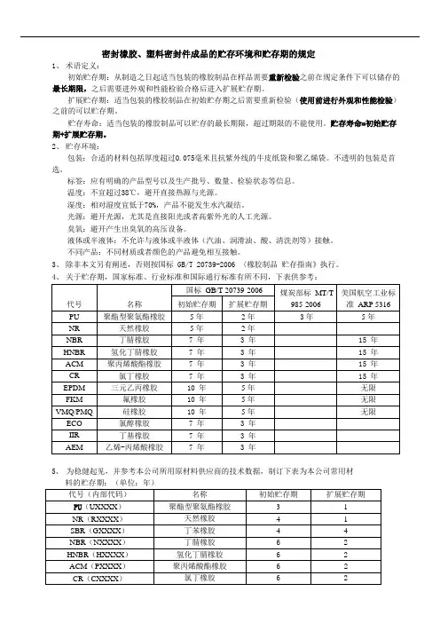 密封橡胶、密封件成品的贮存环境和贮存期的规定