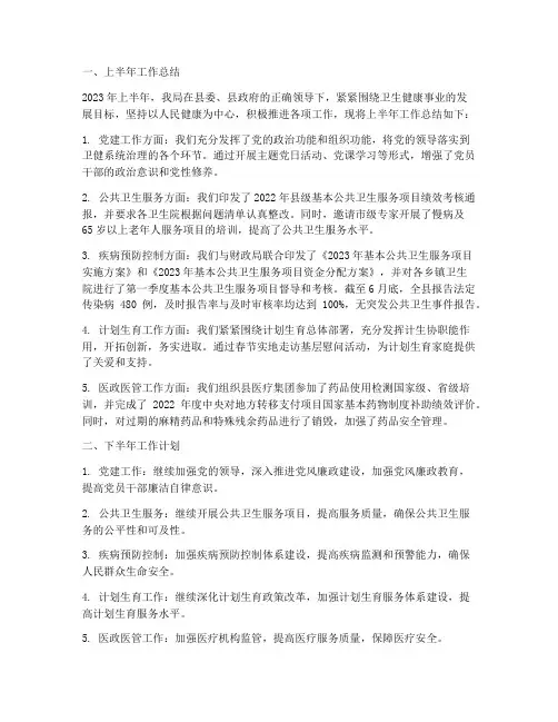 卫健局上半年总结下半年工作计划
