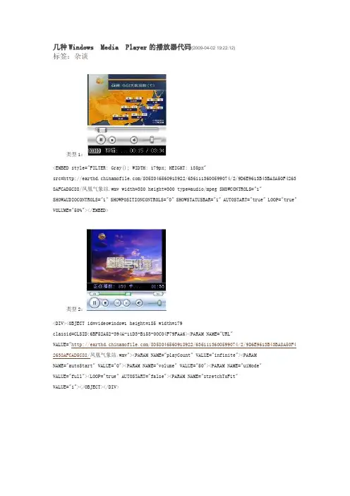 几种Windows Media Player的播放器代码