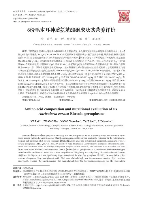 6份毛木耳种质氨基酸组成及其营养评价