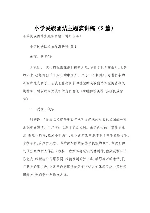 小学民族团结主题演讲稿(3篇)