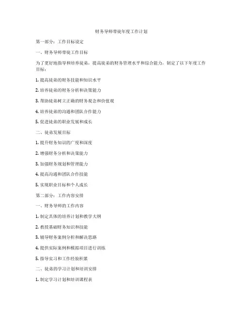 财务导师带徒年度工作计划