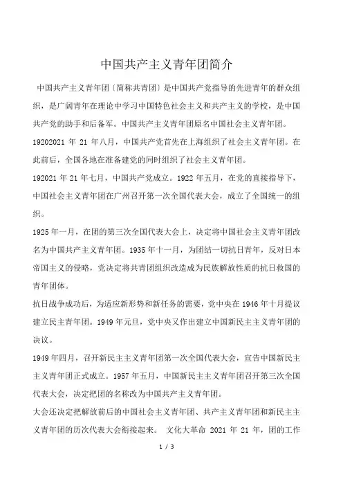 中国共产主义青年团简介