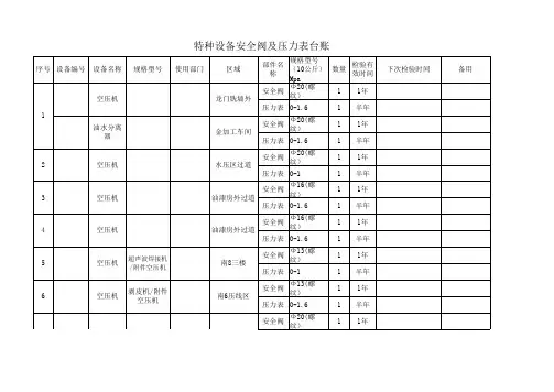 特种设备安全阀及压力表台账