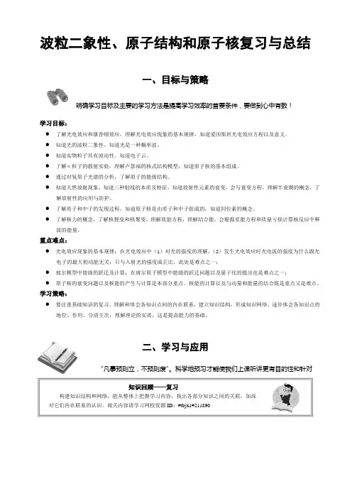 波粒二象性原子结构和原子核复习与总结