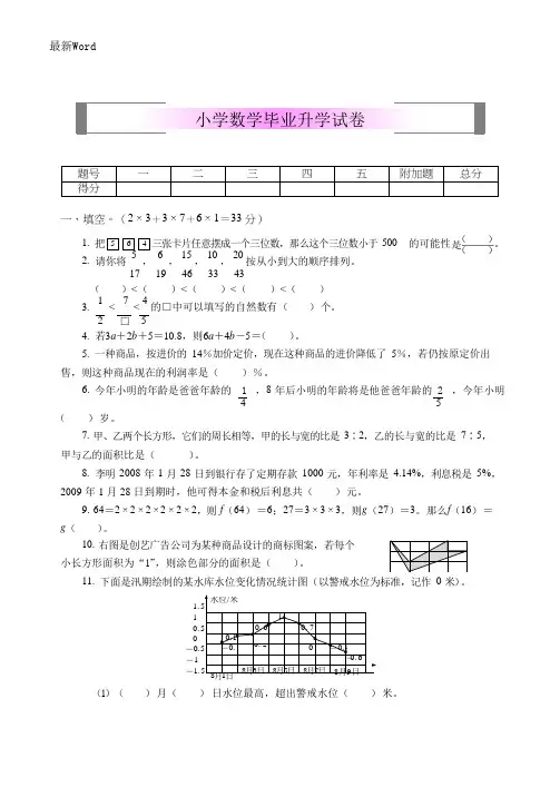 苏教版六年级下册数学小升初毕业会考试卷(含答案)