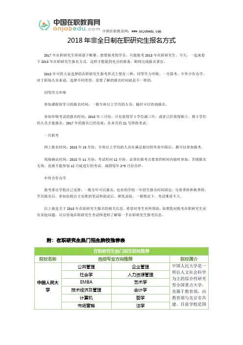 2018年非全日制在职研究生报名方式