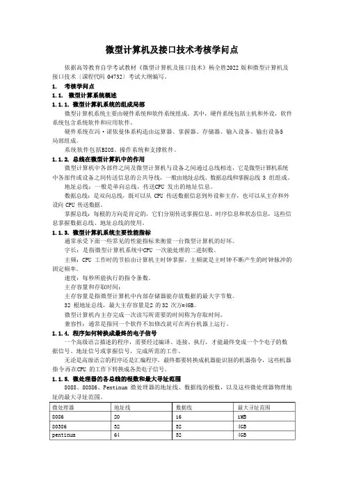 微型计算机及接口技术考核知识点