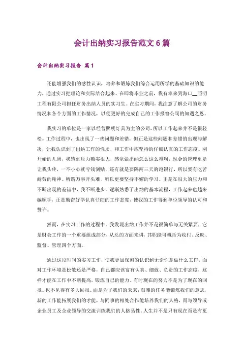 会计出纳实习报告范文6篇