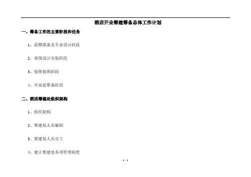 酒店开业筹建总体工作计划