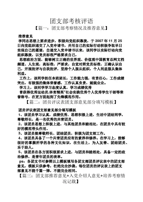 评语大全之团支部考核评语