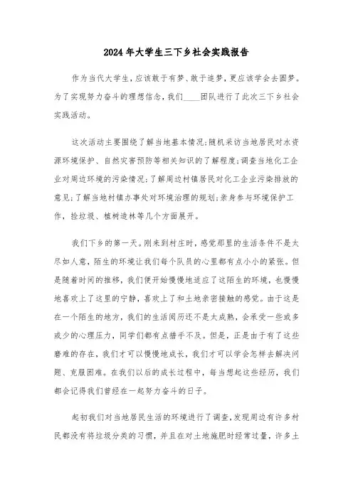 2024年大学生三下乡社会实践报告（3篇）
