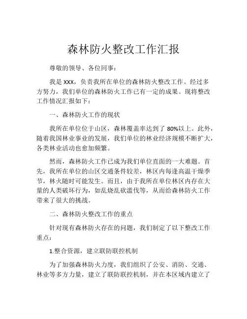 森林防火整改工作汇报