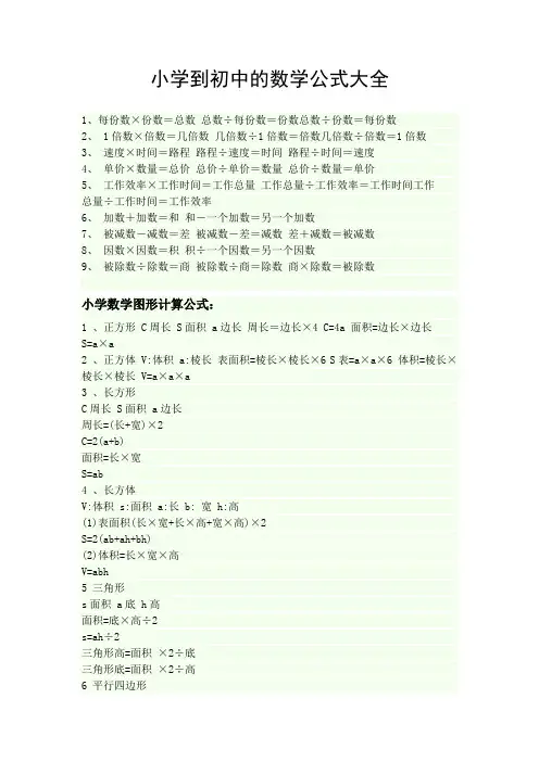 小学到初中的数学公式大全