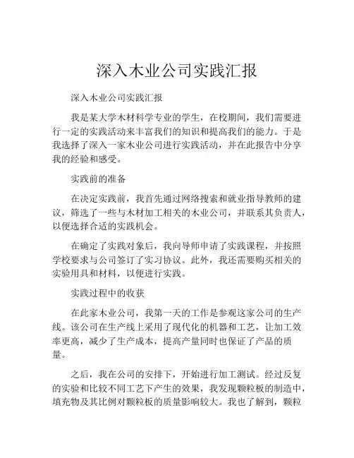 深入木业公司实践汇报