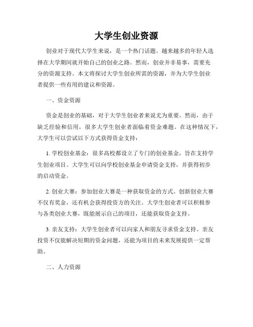 大学生创业资源