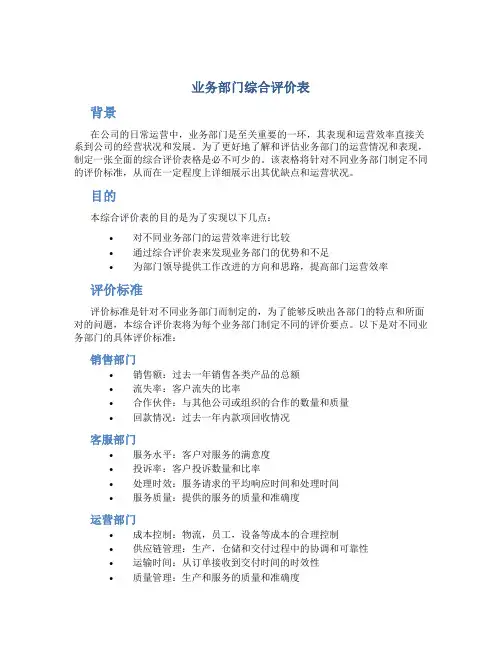业务部门综合评价表